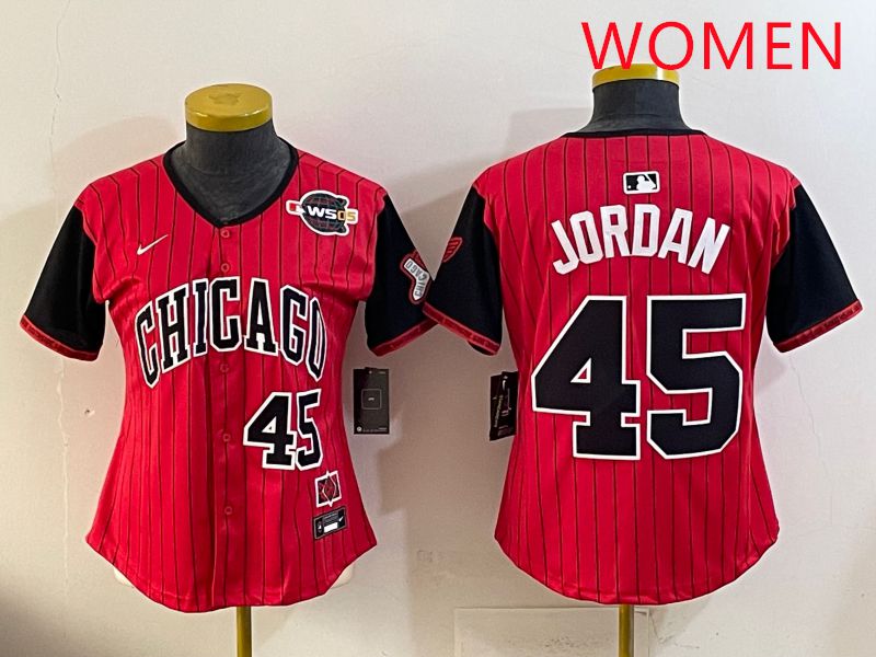 Women 2025 Chicago White Sox #45 Jordan Red Joint Name Nike MLB Jersey style 8->women mlb jersey->Women Jersey